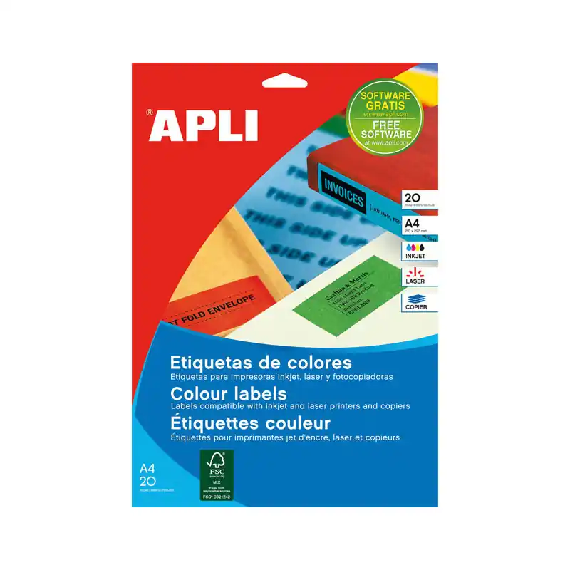 CAJA 20h ETIQUETAS APLI POLIVALENTES DE COLORES 210x297mm - Azul Venta Final