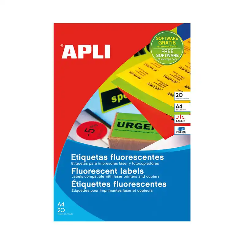 PACK 20h ETIQUETAS APLI FLUORESCENTES CANTOS RECTOS - Amarillo fluor Rebajas