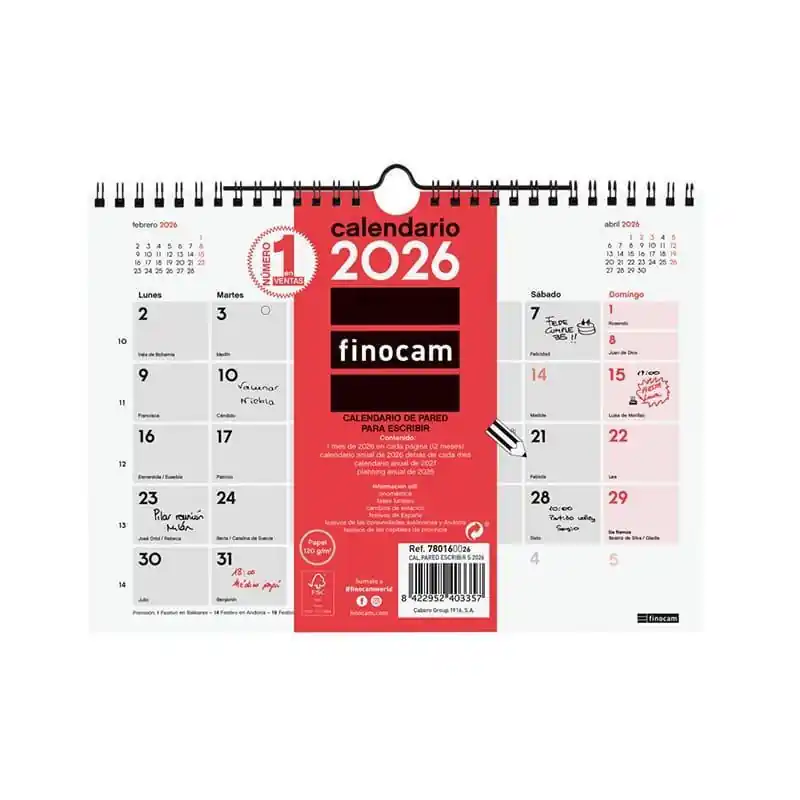 Envío Internacional CALENDARIO DE PARED 2026 FINOCAM "NEUTRO: ESCRIBIR S" CASTELLANO