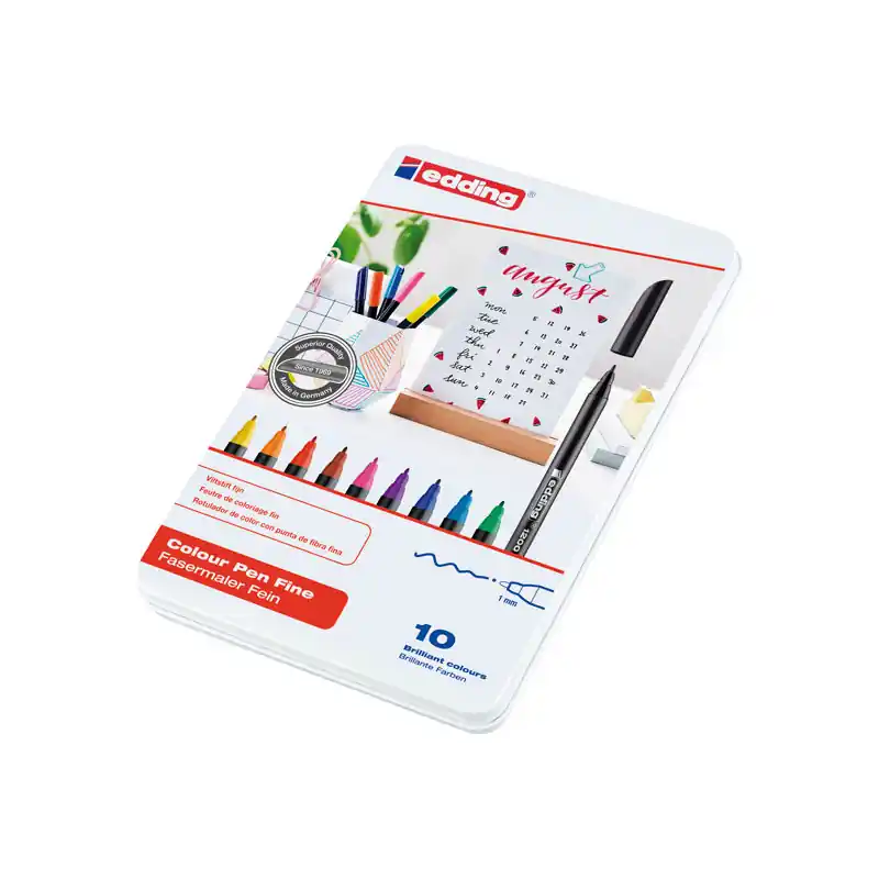 Alta Calidad CAJA DE METAL 10 ROTULADORES EDDING 1200