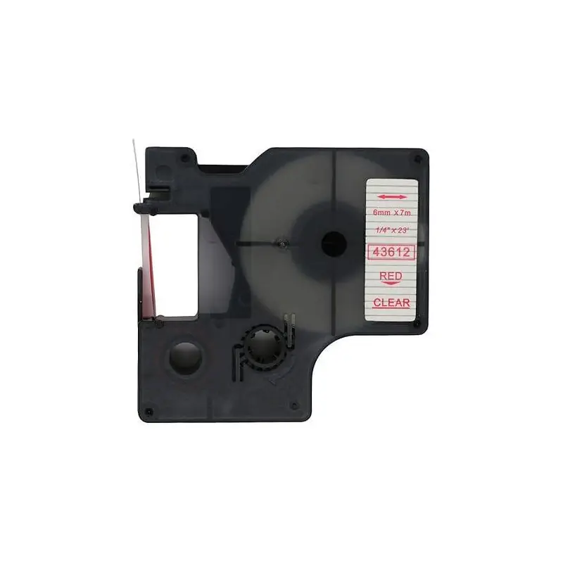 CINTA ROTULAR COMPATIBLE DYMO D1 6 mm x 7m TRANSPARENTE - Rojo Hecho A Mano