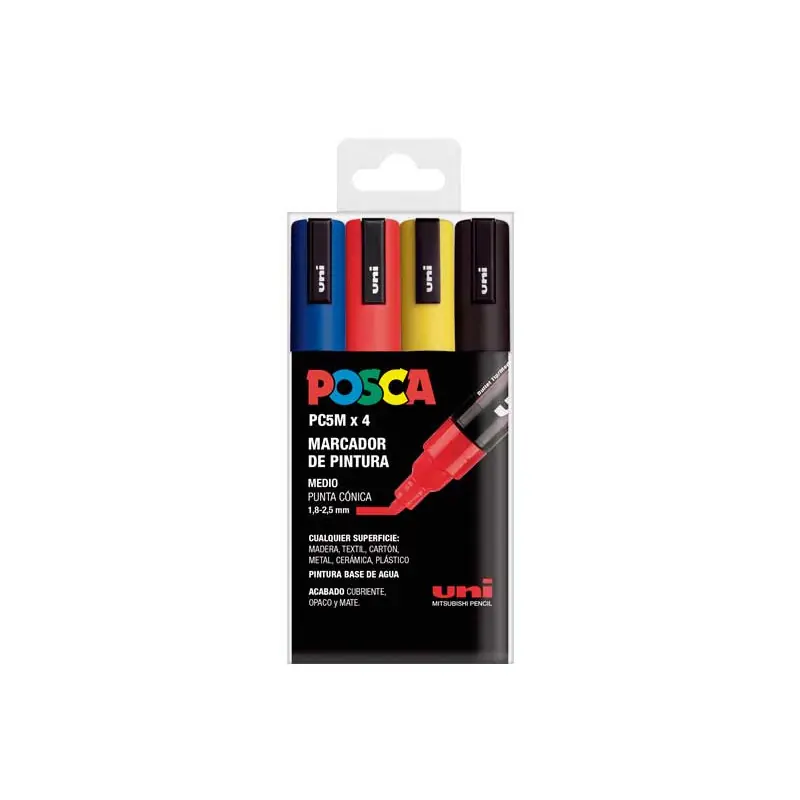 Nueva Colección ESTUCHE 4 MARCADORES UNI POSCA PC-5M BASIC