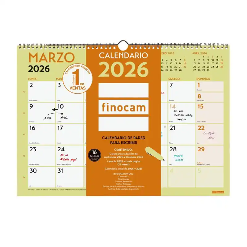 Garantía De Devolución De Dinero CALENDARIO DE PARED 2026 FINOCAM "GRAFIK" CASTELLANO
