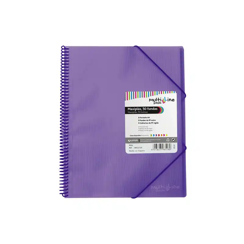 CARPETA GRAFOPLÁS CON 50 FUNDAS MAXIPLÁS PP MULTILINE - Violeta Promoción Exclusiva