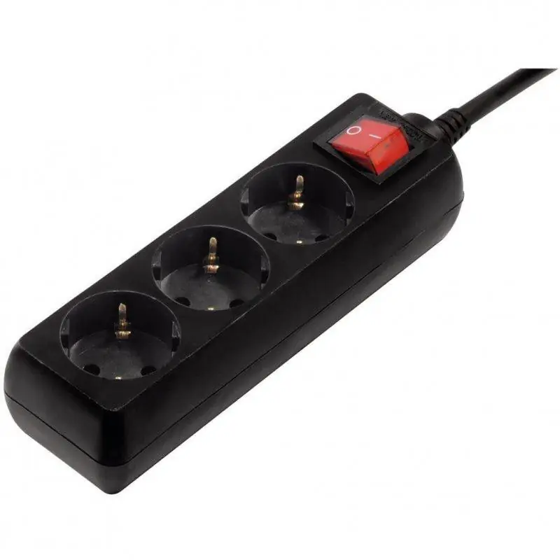 REGLETA 3 TOMAS HAMA CON INTERRUPTOR - Negro Stock Limitado