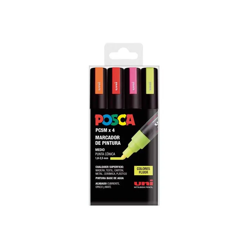 ESTUCHE 4 MARCADORES UNI POSCA PC-5M FLUOR Envío Inmediato
