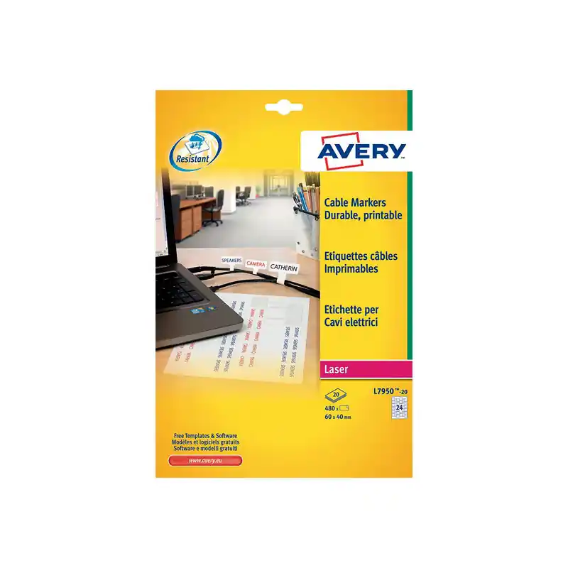 Devolución Gratuita CAJA 20h ETIQUETAS AVERY PARA CABLES 60 x 40mm