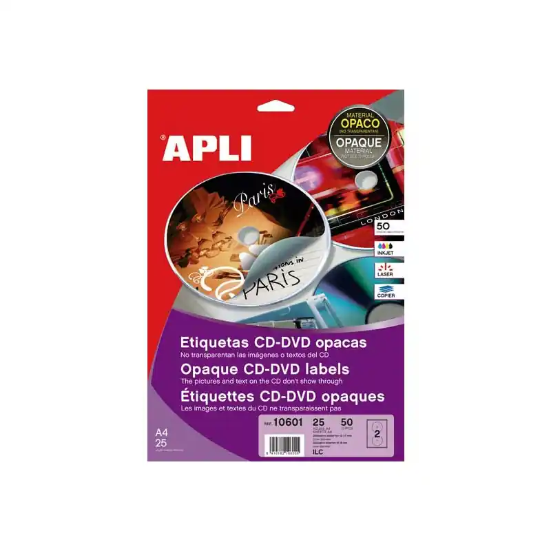 Últimas Unidades CAJA 25h ETIQUETAS APLI MULTIMEDIA Ø 117mm