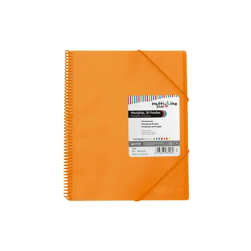 Venta Final CARPETA GRAFOPLÁS CON 30 FUNDAS MAXIPLÁS PP MULTILINE - Naranja