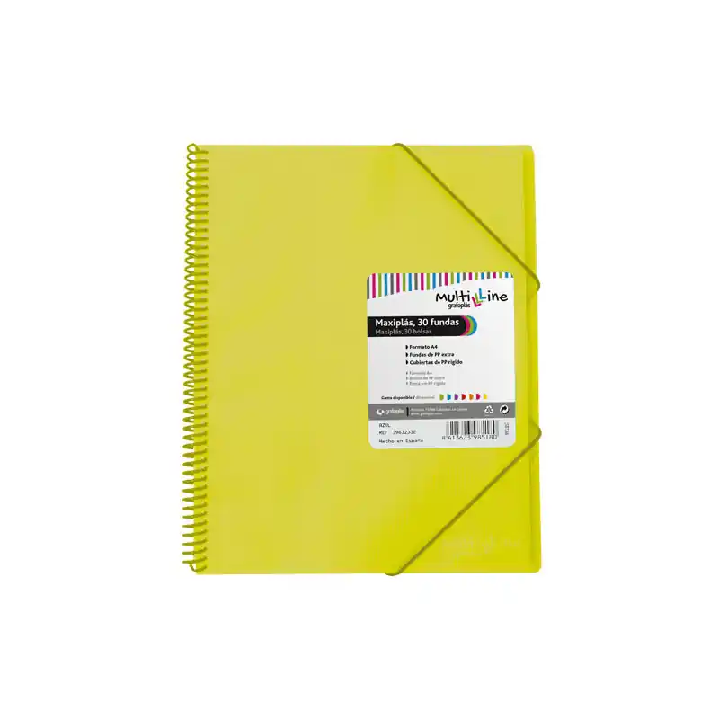 CARPETA GRAFOPLÁS CON 30 FUNDAS MAXIPLÁS PP MULTILINE - Amarillo Liquidación