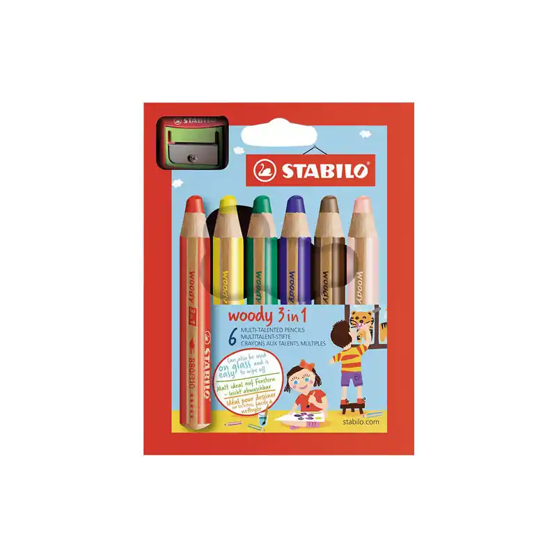 ESTUCHE 6 LÁPICES DE COLOR STABILO® WOODY 3 EN 1 + SACAPUNTAS Popular