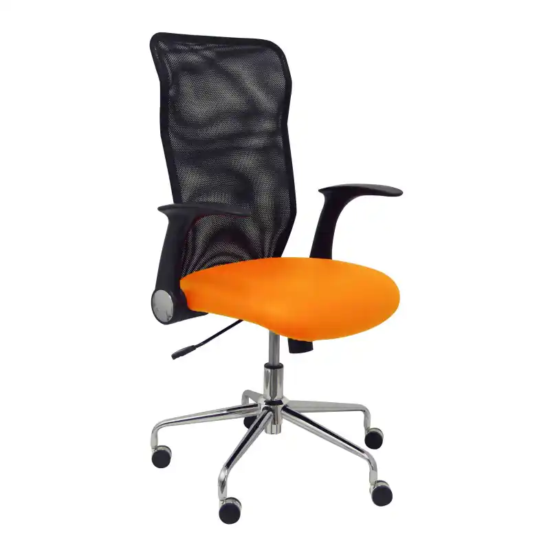 SILLA MINAYA SÍMILPIEL CON BRAZOS MALLA NEGRA - Naranja Mejor Precio