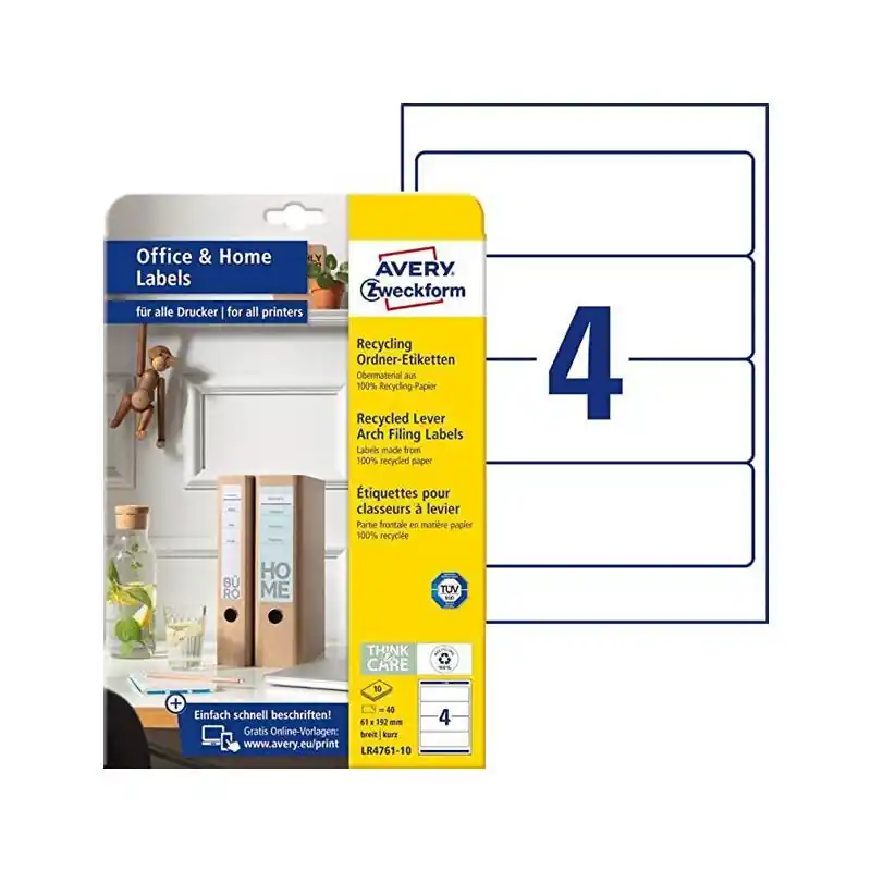 CAJA 100h ETIQUETAS AVERY QUICKPEEL 192x61mm RECICLADAS Pedido Al Por Mayor