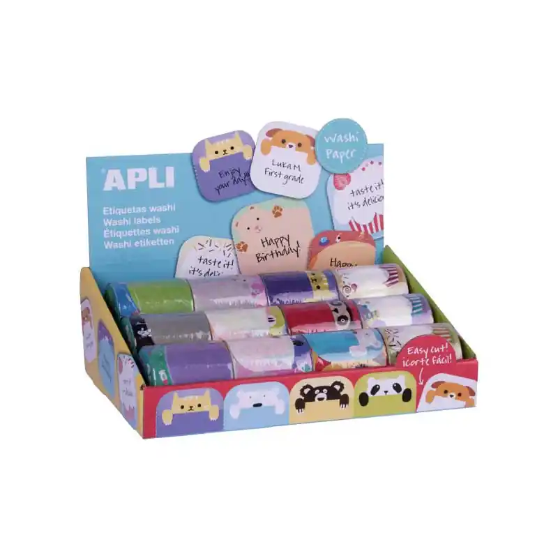 Garantía De Devolución De Dinero EXPOSITOR 12 ROLLOS DE ETIQUETAS APLI "WASHI"