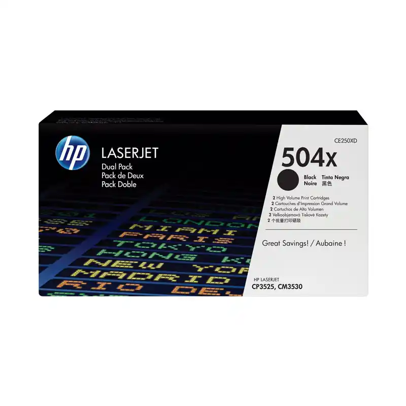 Precio Rebajado PACK DE AHORRO DE 2 CARTUCHOS DE TÓNER ORIGINAL LASERJET HP 504X DE ALTA CAPACIDAD