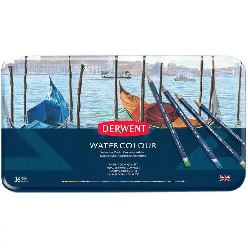Alta Calidad CAJA DE METAL 36 LÁPICES DERWENT "WATERCOLOUR"