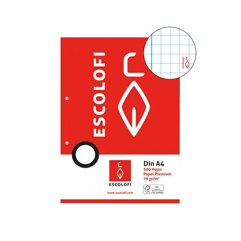 RESMILLERÍA 500h ESCOLOFI A4 5x5 CON MARGEN 2 TALADROS Envío Gratis