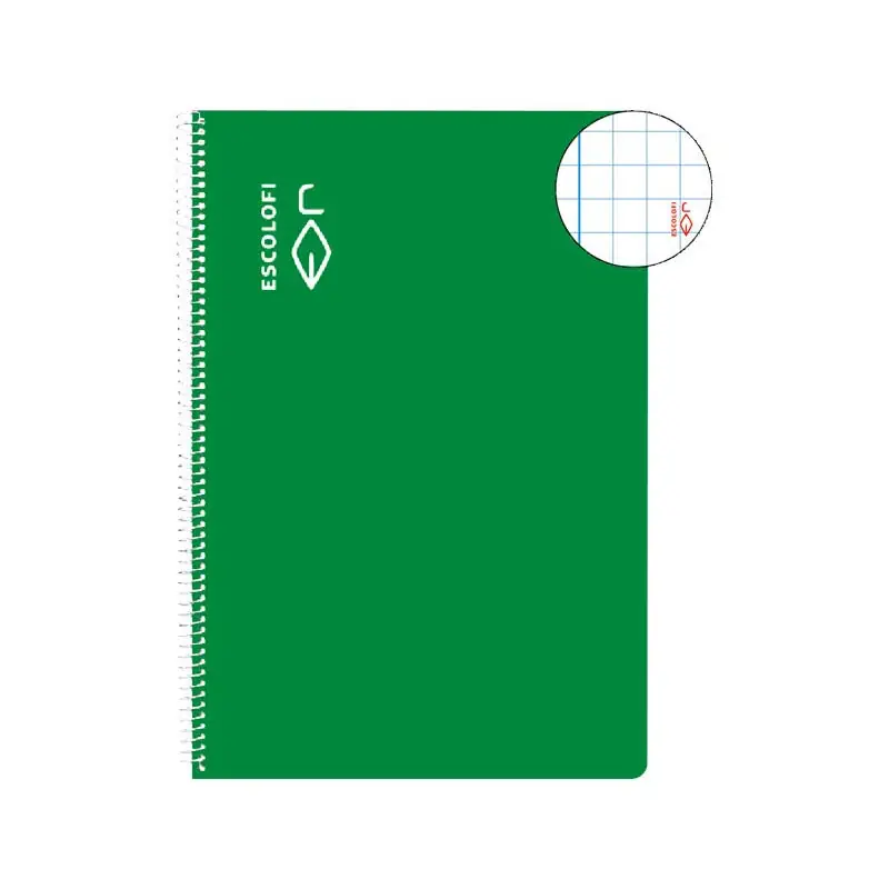 Moderno CUADERNO ESPIRAL 100h ESCOLOFI Fº 6x6 CON MARGEN - Verde