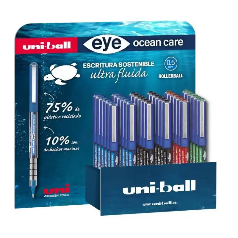 EXPOSITOR 36 ROLLER UNI-BALL EYE UB-150/3D "OCEAN CARE" 4 COLORES Imprescindible (Must-Have)