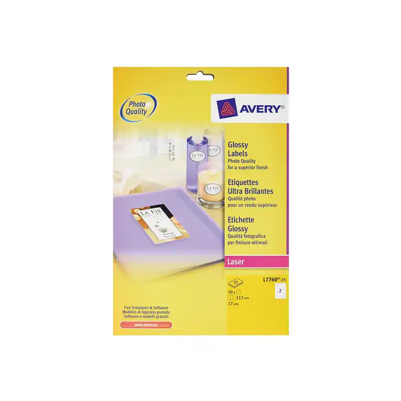 CAJA 25h ETIQUETAS AVERY PARA CD LÁSER GLOSSY Ø117 mm Directo De Fábrica