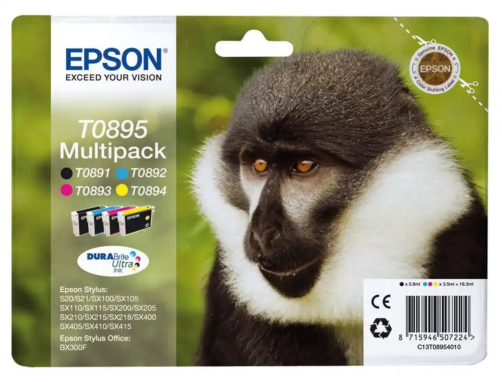 Pack 4 cartuchos inyeccion tinta original Epson T0895 Exclusivo