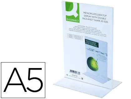 Imprescindible (Must-Have) Expositor Sobremesa Q-Connect con Forma de T Metacrilato Tamaño A5 A Dos Caras