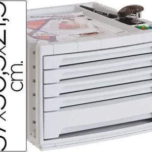 Premium Fichero Cajones de Sobremesa Q-Connect 37X30,5X21,5 cm Bandeja Organizadora Superior 5 Cajones Gris Opaco