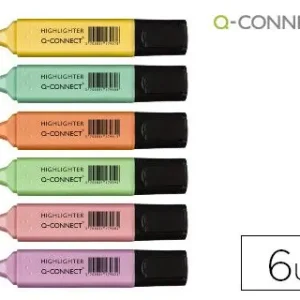 Rotulador q-connect fluorescente pastel punta biselada estuche de 6 unidades colores surtidos Exclusivo