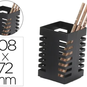 Cubilete portalapices q-connect metal cuadrado negro diametro 72 mm altura 108 mm Económico