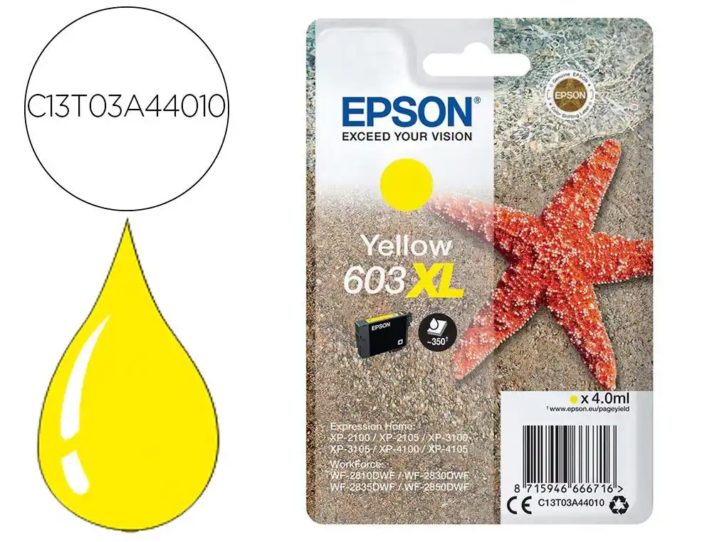Bestseller Ink-jet epson 603xl xp-2100 / 2105 / 3100 / 4100 / wf-2810 / 2830 / 2835 / 2850 amarillo 350 paginas