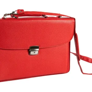 Última Oportunidad Cartera portadocumentos q-connect con correa cierre metalico y departamentos interiores color rojo 390x280