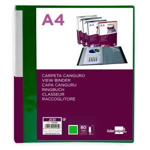 Solo Por Tiempo Limitado Carpeta liderpapel 80 fundas canguro pp DIN A4 verde translucido portada y lomo personalizable