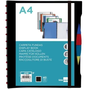Carpeta liderpapel a4 con 40 fundas intercambiables 5 sep sobre y gomilla portada y lomo personalizable negro Envío Gratis