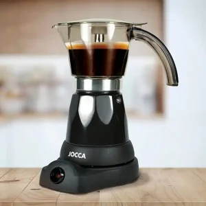 Cafetera jocca italiana electrica capacidad 6 tazas jarra transparente sin cables 220-240v color negro Liquidación