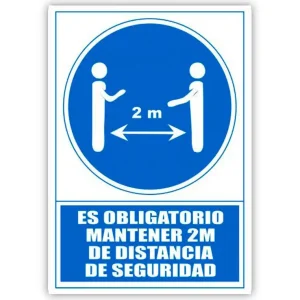 Pictograma archivo 2000 obligatorio mantener 2 m de distancia de seguridad pvc color azul 210x297 mm Económico