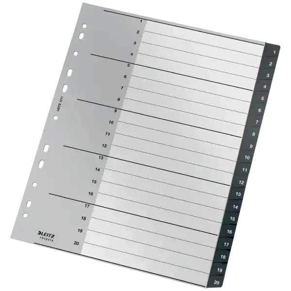 Súper Precio Índice multitaladro Leitz Recycle. DIN A4 maxi. Pestañas 1-20. PP reciclado, climáticamente neutro y 100% reciclable, negro