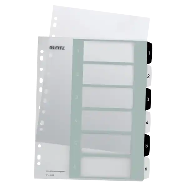 Índice de proyectos Imprimible Leitz WOW. DIN A4. Pestañas PP 1-6, blanco/negro Más Vendido