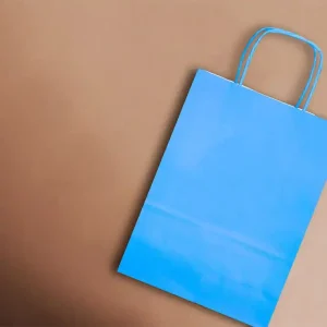 Bolsa papel q-connect celulosa celeste m con asa retorcida 270x370x12 mm Certificado