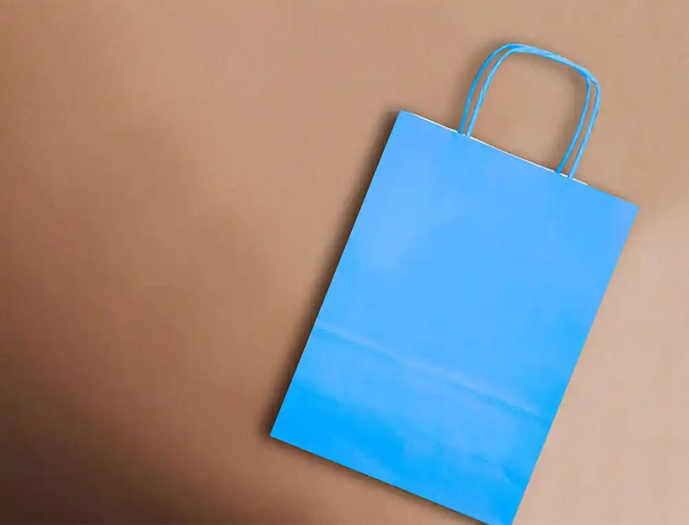 Bolsa papel q-connect celulosa celeste m con asa retorcida 270x370x12 mm Certificado