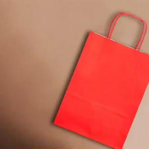 Artesanal Bolsa papel q-connect celulosa rojo m con asa retorcida 270x370x12 mm