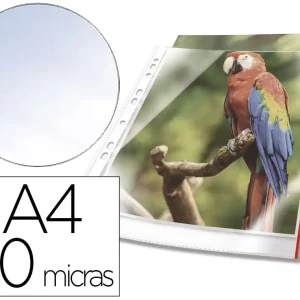 Stock Limitado Funda multitaladro durable premium din a4 polipropileno 80 mc cristal con borde color rojo bolsa de 10 unidades