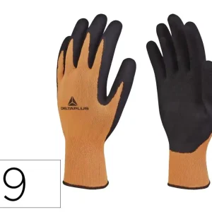 Guantes deltaplus poliester impregando latex palma y dedos naranja fluor/negro talla 9 Tendencia