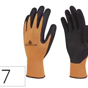 Última Versión Guantes deltaplus poliester impregando latex palma y dedos naranja fluor/negro talla 7