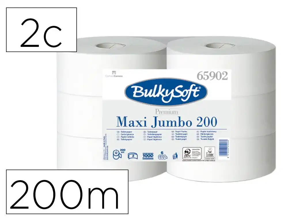 Lujoso Papel higienico ofyhostel bulkysoft liso 2 capas longitud 200 mt