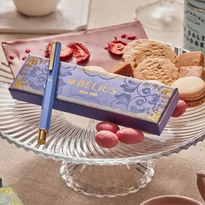 Boligrafo belius macaron bliss forma hexagonal color morado y dorado tinta azul caja de diseño Mejor Calidad