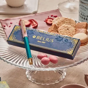 Boligrafo belius macaron bliss forma hexagonal color rosa/ azul y dorado tinta azul caja de diseño Nuevo Modelo