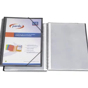 Carpeta pardo escaparate con espiral 30 fundas folio personalizable color negra Oferta Flash
