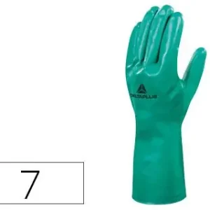 Mayoreo Guante Deltaplus Tratado en Nitrilo Flocado de Algodon Especial para Trabajos con Liquidos Quimicos Talla 7