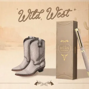 Boligrafo belius wild west aluminio color beige dorado tinta color azul caja de diseńo Precio De Oferta