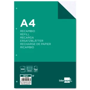 Recambio liderpapel a4 100 hojas 100g/m2 cuadro 3mm con margen 4 taladros Precio De Oferta